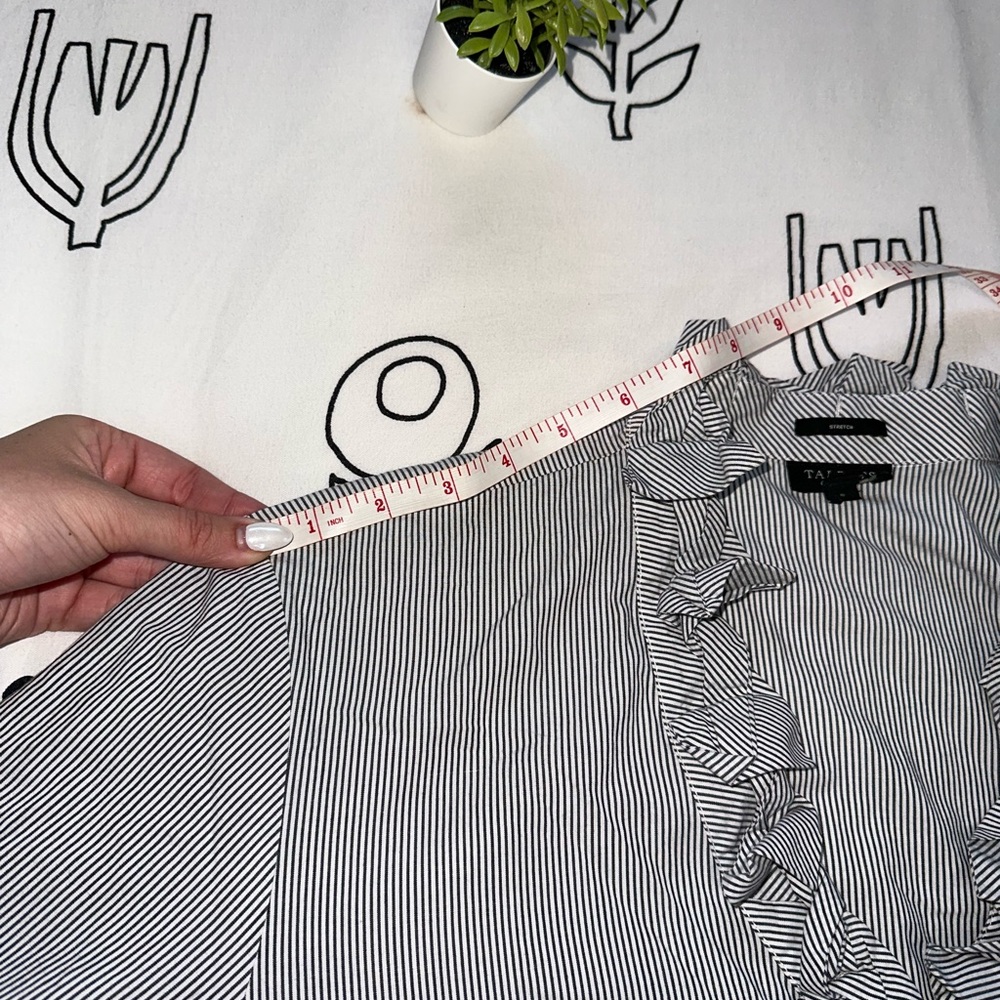 Talbots Gray Stripe Ruffle Button Up - Picture 6 of 10